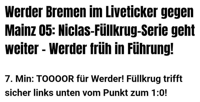 Screenshot aus dem Werder Live-Ticker zum Spiel in Mainz